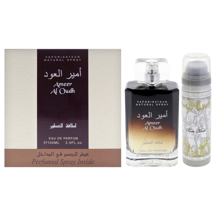 Ameer Al Oudh by Lattafa for Unisex - 2 Pc Gift Set 3.4oz EDP Spray, 2.5oz Perfumed Spray