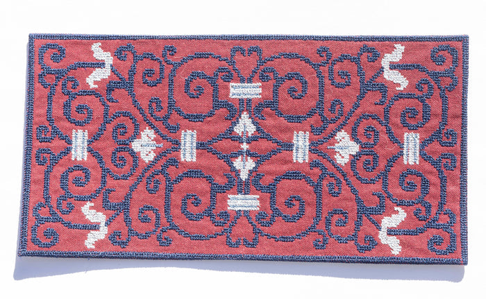 Artisan Janet Patacca Handmade Rug Scrolls Burgundy