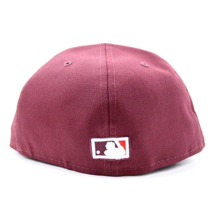 Atlanta Braves 1999 World Series New Era 59Fifty Fitted Hat (Glow in the Dark Logo Maroon Red Under Brim)
