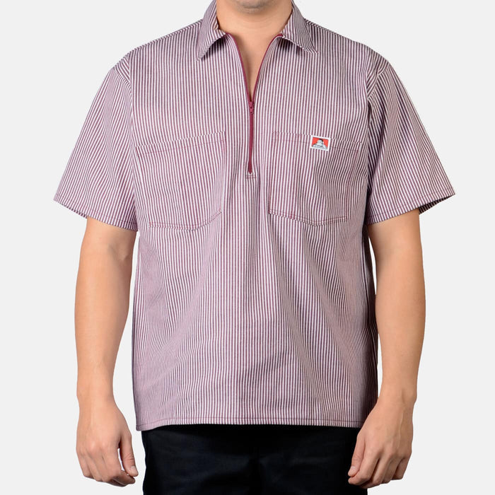 Ben Davis Men's Half-Zip Striped Short Sleeve Work Shirt_Burgundy Work Shirts Ben Davis Burgundy 2XL Reg