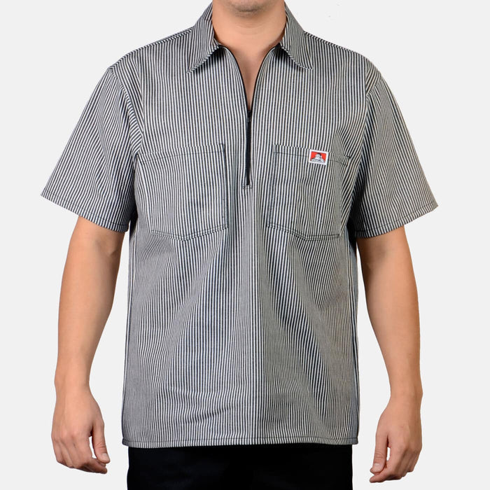 Ben Davis Men's Half-Zip Striped Short Sleeve Work Shirt Work Shirts Ben Davis Black Stripes 2XL Reg