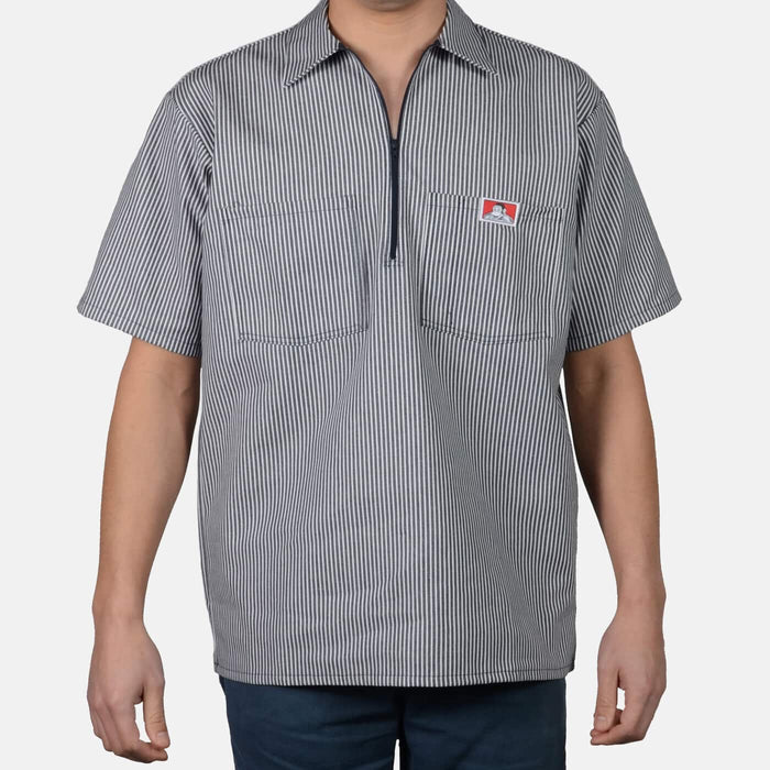 Ben Davis Men's Short Sleeve 1/2 Zip Work Shirt Work Shirts Ben Davis Navy Stripes 2XL Reg