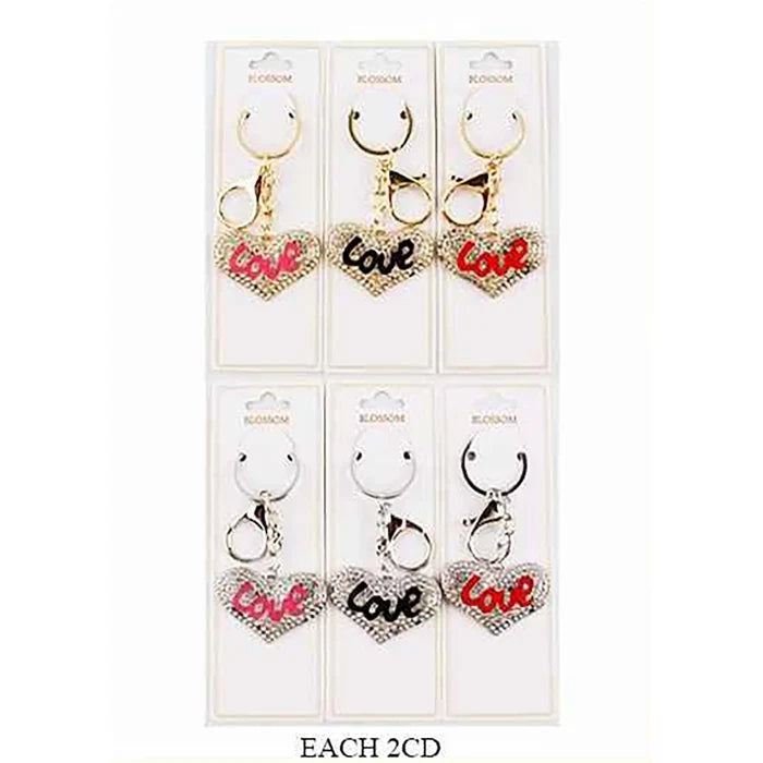 Blossom Rhinestone Heart "Love" Keychain – Sparkling Fashion Accessory (IKC-976)