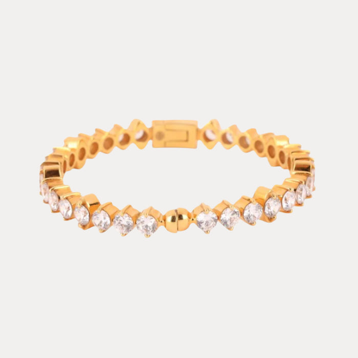 Gold Plated Brass with Clear Quartz Baguette Crystals Bangle - Etoile | BuDhaGirl