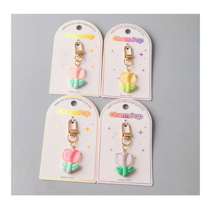 Glass Tulip DIY Charm Keychain - Floral Jewelry Making Accessory (CR1187)