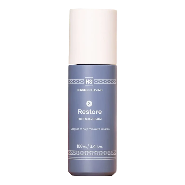 Henson Shaving Restore etterbarberingskrem i matblått glass med hvit deksel, 100 ml