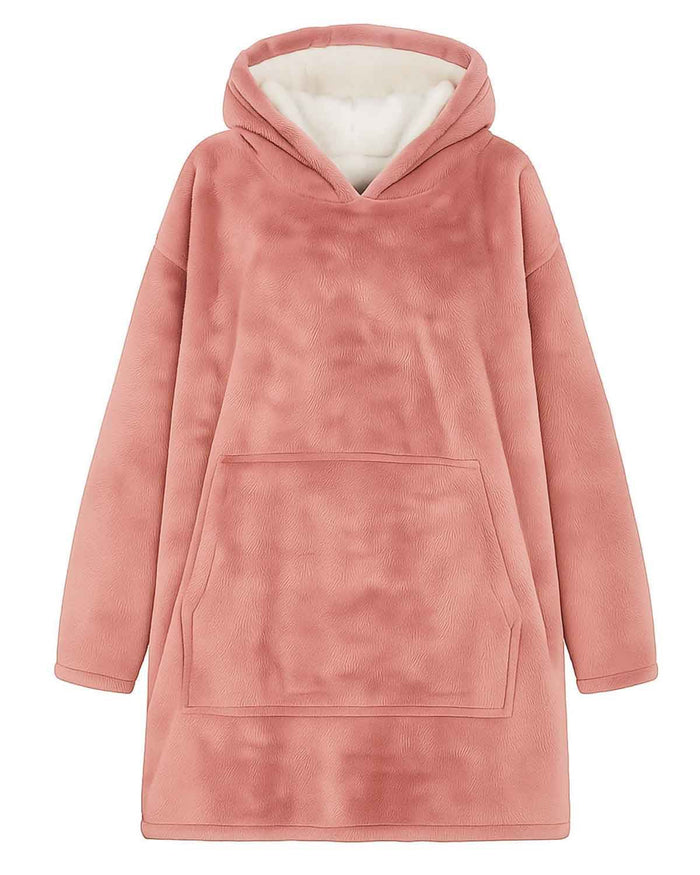 Ladies Pink Fleece Pullover Style Blanket Hoodie - Image 2 - Country Collection