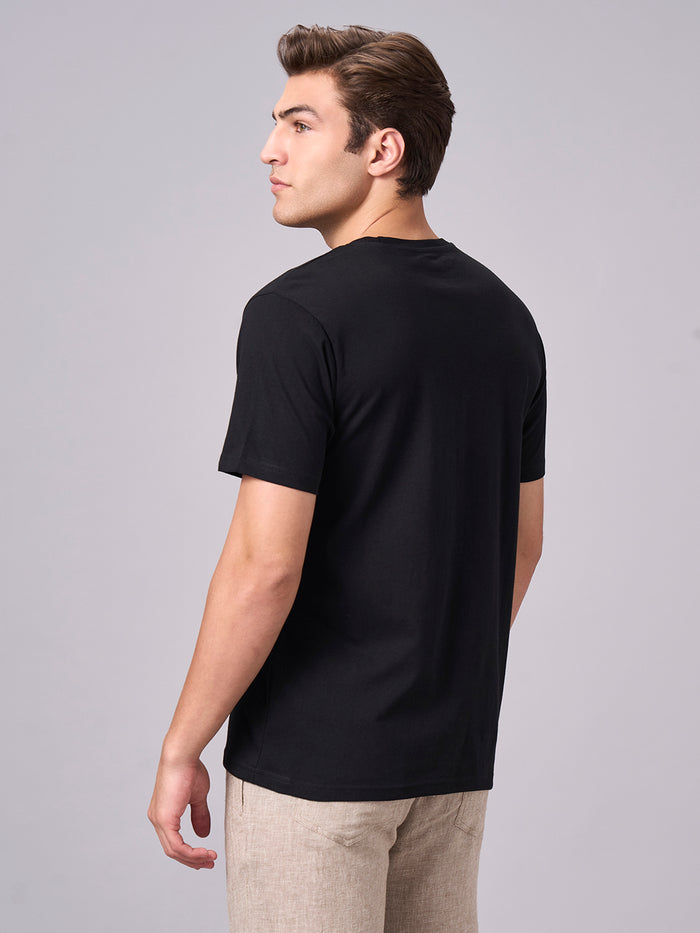 Men's 100% Cotton Regular Fit Half Sleeves Graphic T-shirt Black