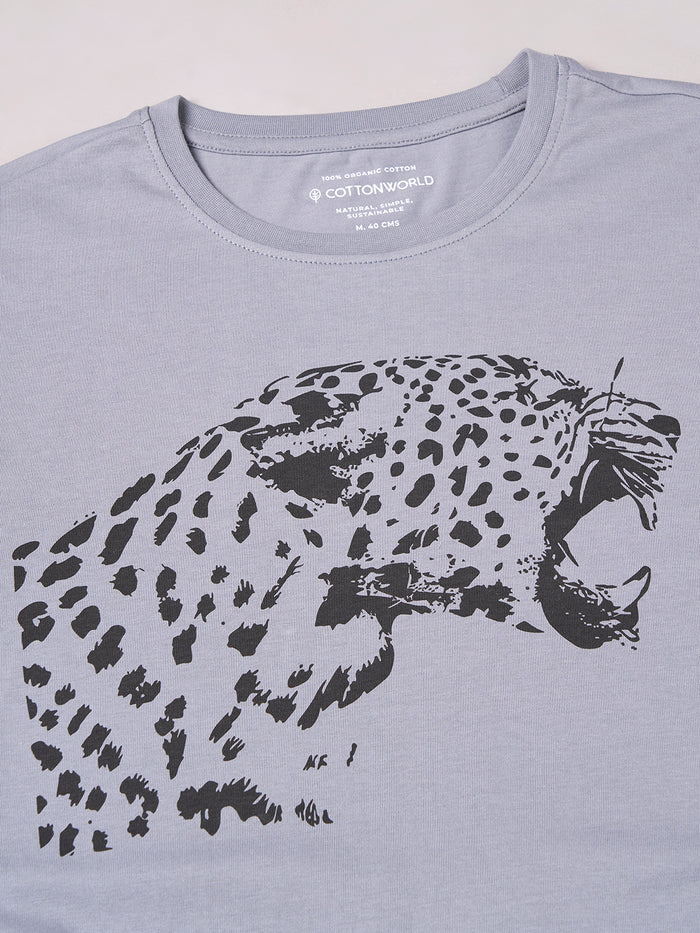 Men's 100% Cotton Regular Fit Half Sleeves Graphic T-shirt Grey