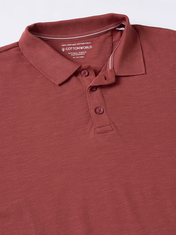 Men's 100% Organic Cotton Regular Fit Long Sleeves Polo Tshirt Red