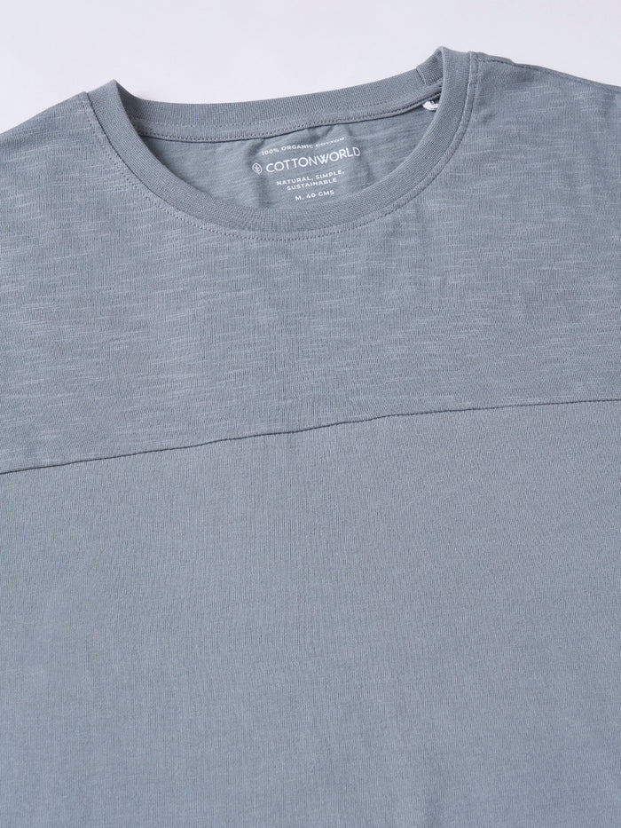 Men's 100% Organic Cotton Regular Fit Round Neck Solid Tshirt Grey
