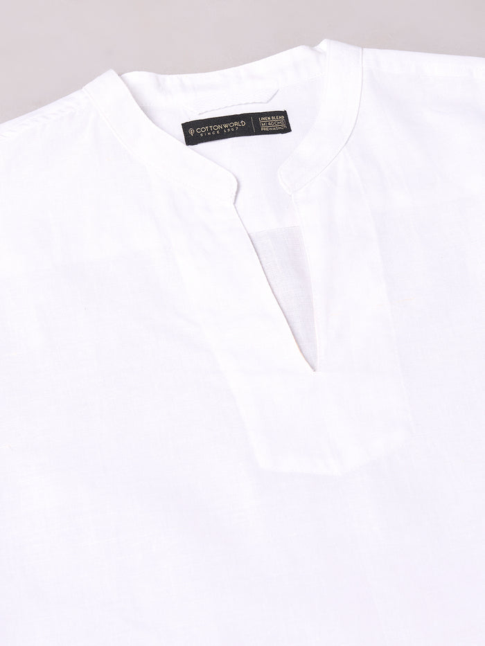Men's Linen Cotton Regular Fit Kurta Shirt White
