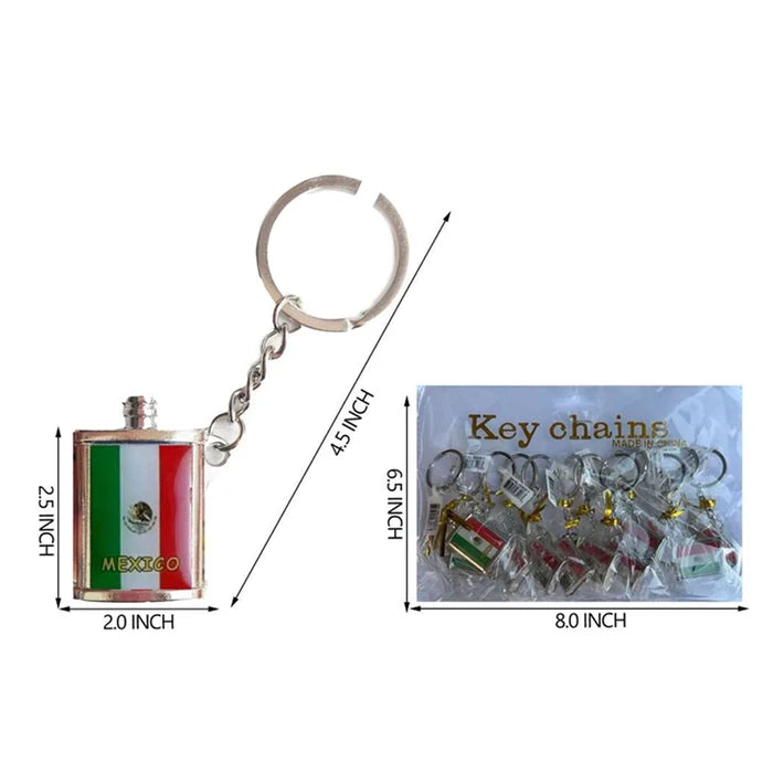 Mexico Flag Flask Keychain - Mini Collectible Souvenir (Bulk Pack) (JH243517)