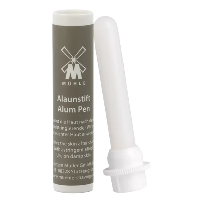 Mühle Alaunstift i hvit alum med mørkegrå beholder og logo
