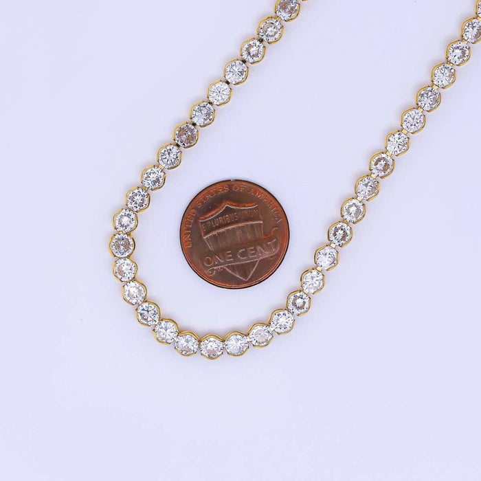 Necklace 18 inch-24K Gold Filled Round Clear CZ Bezel Tennis