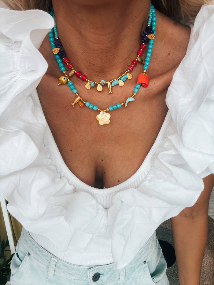 Necklace-Turquoise semiprecious beaded summer style