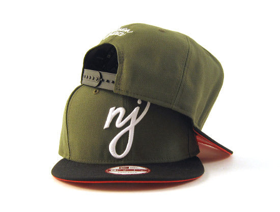 NJ Script New Era 9Fifty Snapback Hats (OLIVE/BLACK/ORANGE)
