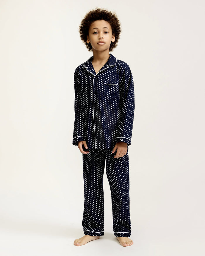 Petite Plume Twill Pajama Set in Midnight Hearts