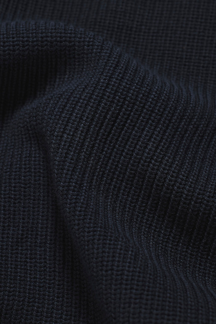 Pure Cotton Knitted Textured Crew Neck Sweater in Navy
