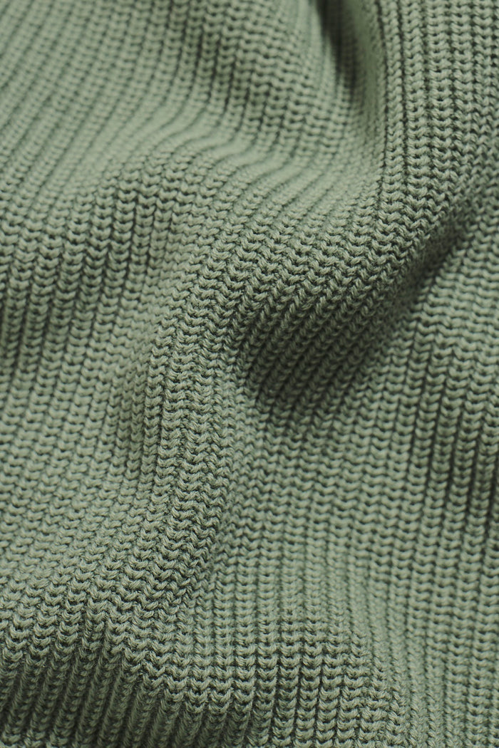 Pure Cotton Knitted Textured Crew Neck Sweater in Sage