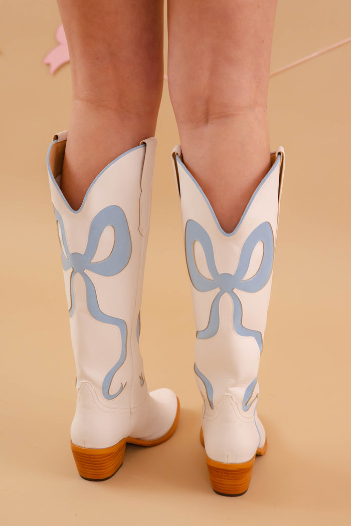 Western Style Bow Boots- Women's Blue Bow Tall Boots- Mi.iM Bow Boots