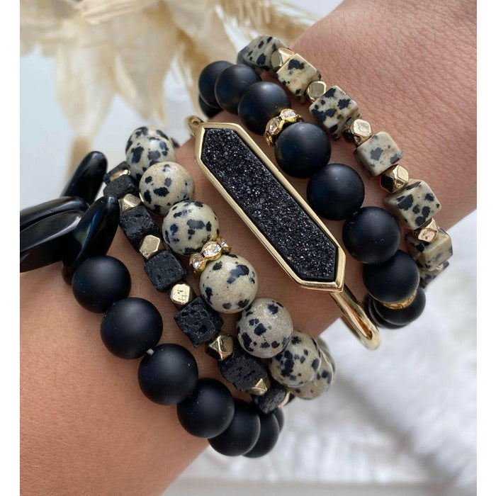 RETAIL $30 Kinsley Armelle Cross Collection Speckle Bracelet*Dalmation Jasper