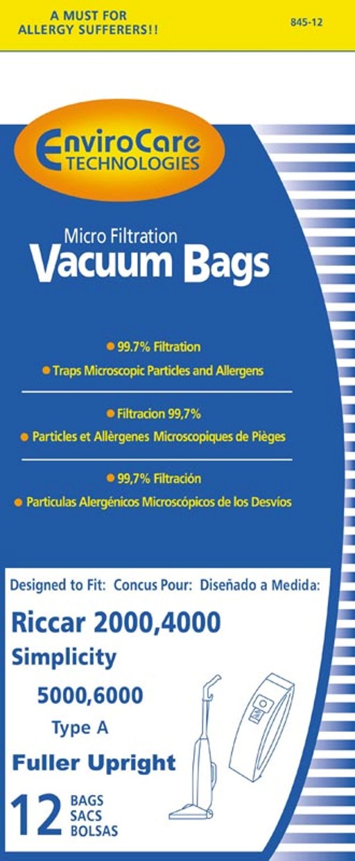 Riccar, Simplicity Paper Bags, Riccar 2000/4000/Sim 5000/Vibrance Generic Part 845, 845-12