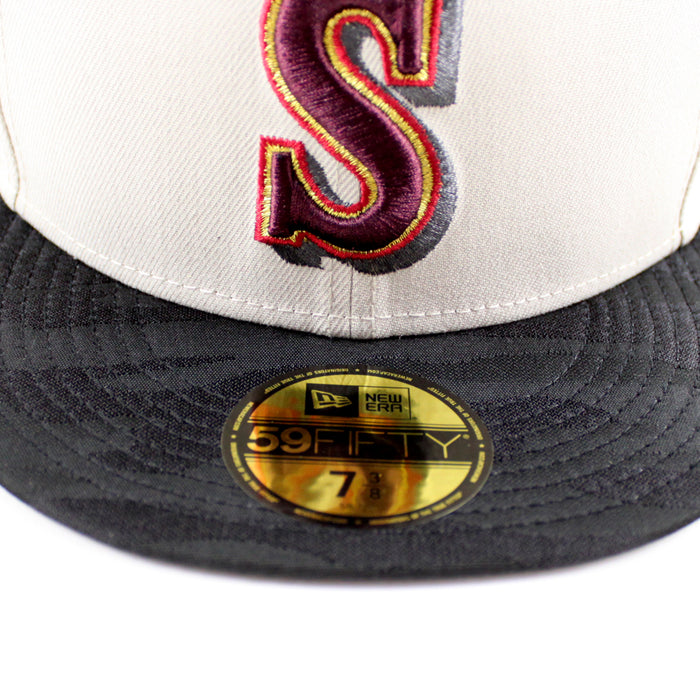 Seattle Mariners 20TH ANNIVERSARY New Era 59Fifty Fitted Hat (Stone Black Camo Gray Under Brim)