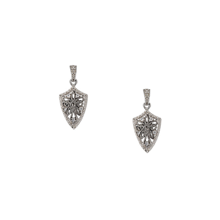 Silver Guardian Angel Shield Earrings - Cubic Zirconia