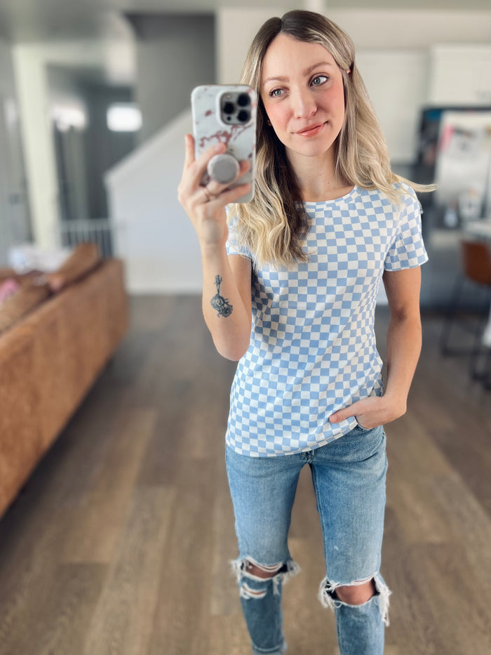 Sky Blue Check Tee