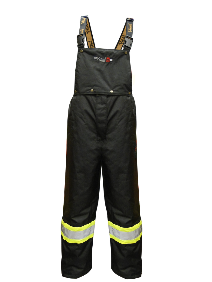 Viking Men's Professional® Journeyman Hi-Vis Class E Waterproof FR Trilobal Rip-Stop Bib Pant Rainwear Viking Black 2XL Reg