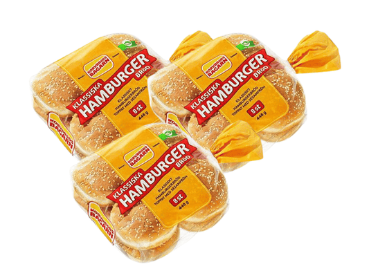 3 x Korvbröds Bagarn Hamburgerbröd 8 Hamburger Buns 448g (15.80 oz) – Authentic Swedish Sesame Hamburger Buns