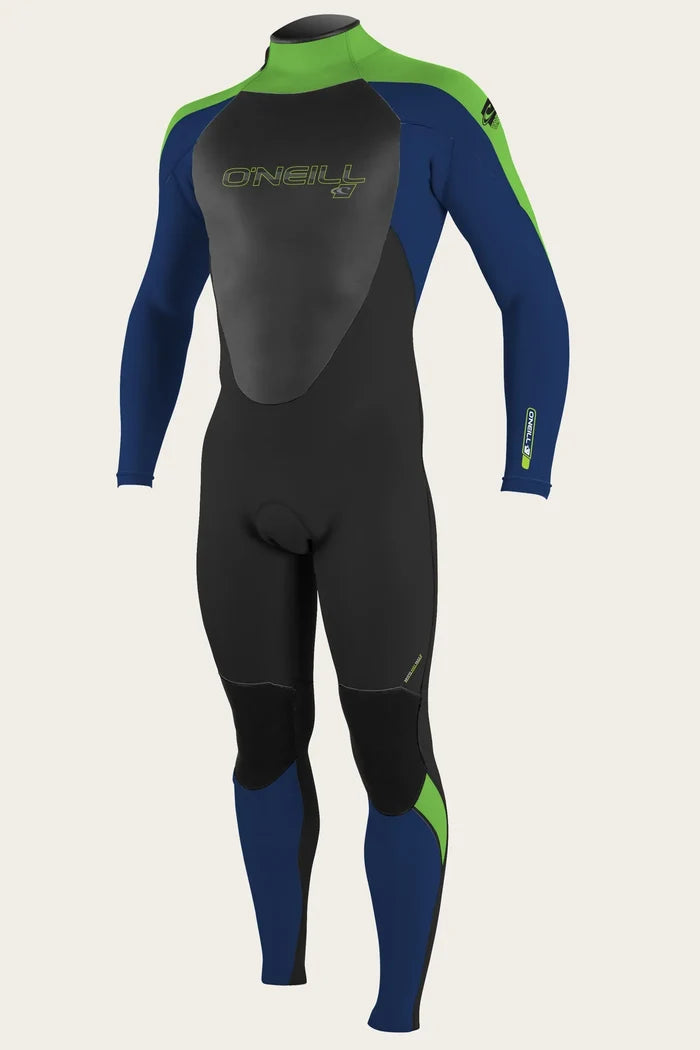 O'Neill Youth Epic 3/2 back zip wetsuit, blue kids full suit size 8