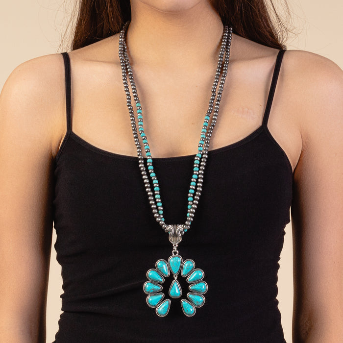 72871 - Squash Blossom Necklace - Turquoise & Silver