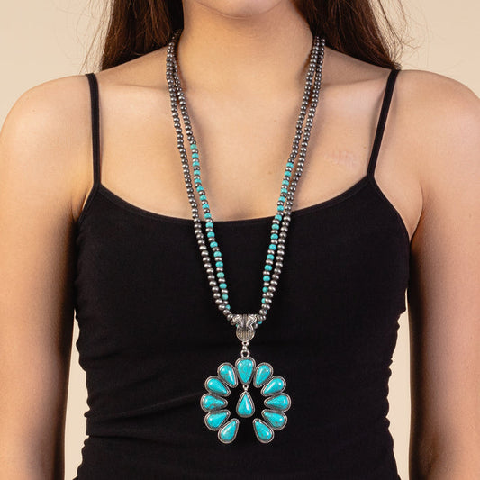 72871 - Squash Blossom Necklace - Turquoise & Silver