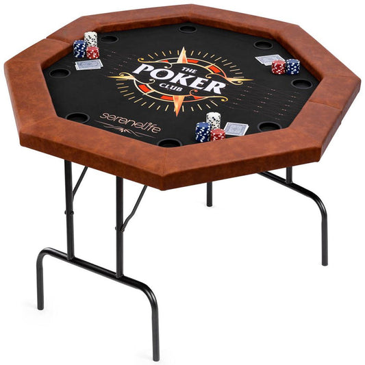 84" Foldable Poker Table for 8 Players, Water-Resistant Cushioned Rail