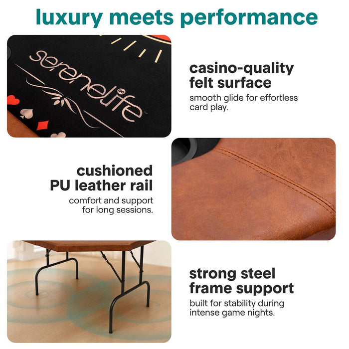 84" Foldable Poker Table for 8 Players, Water-Resistant Cushioned Rail