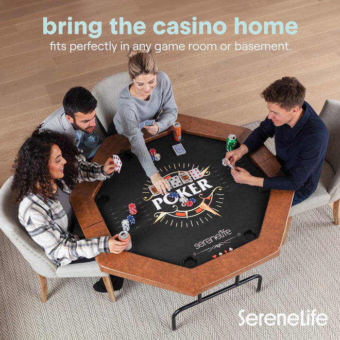 84" Foldable Poker Table for 8 Players, Water-Resistant Cushioned Rail