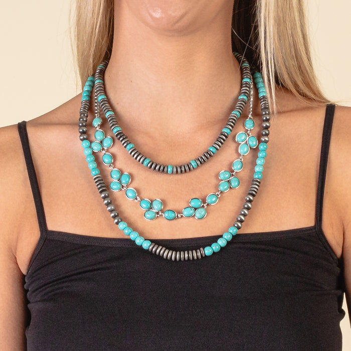 92016 - Squash Blossom Necklace - Turquoise & Silver