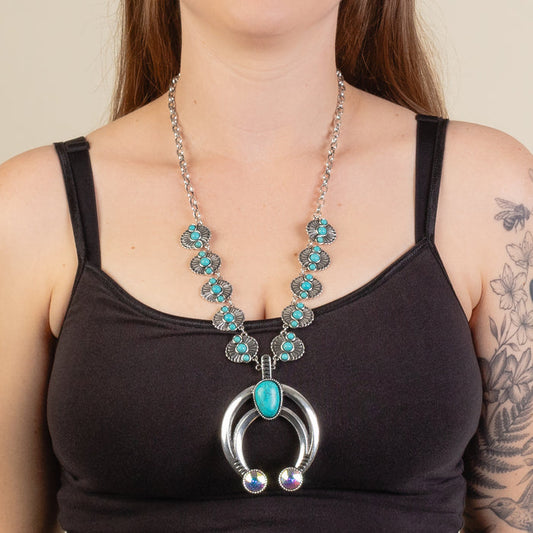 92212 - Squash Blossom Necklace - Turquoise & Silver