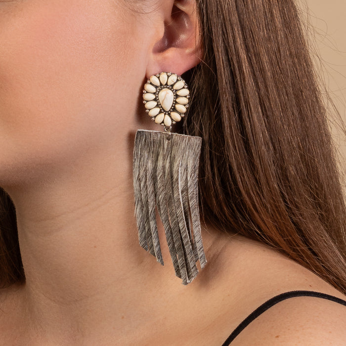 93207 - Squash Blossom Tassel Earrings - Ivory & Grey
