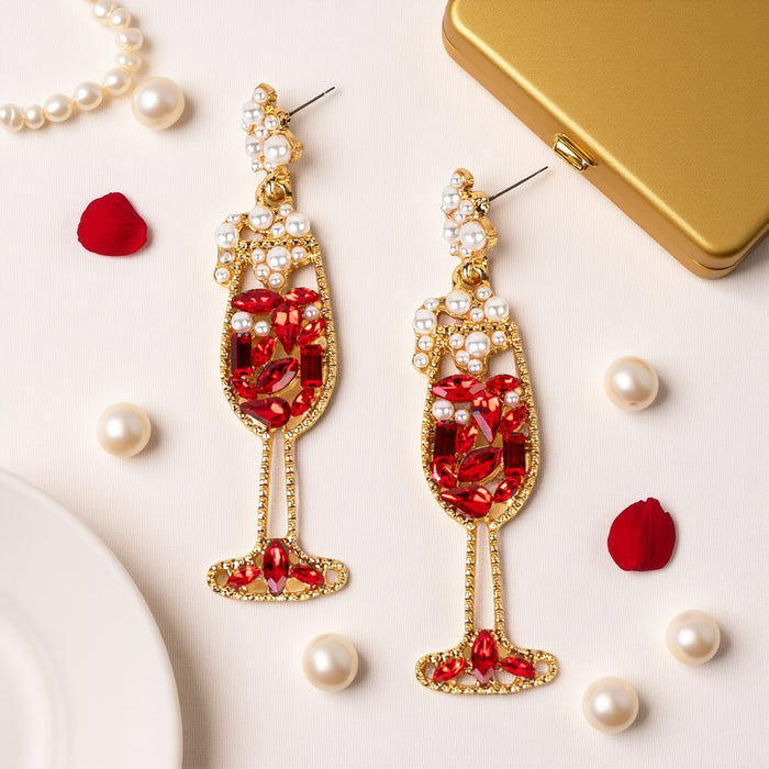 93518 - Champagne Flute Earrings - Red