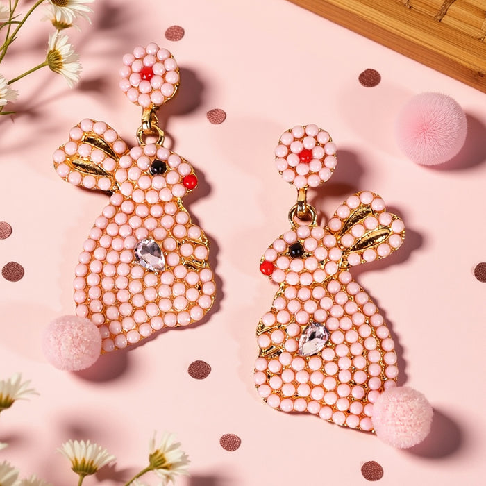 93528 - Beaded Easter Bunny Earrings - Pink