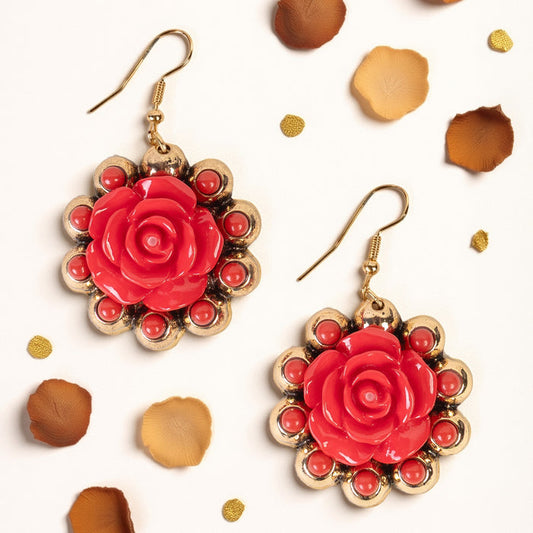 93568 - Squash Blossom Rose Earrings - Red