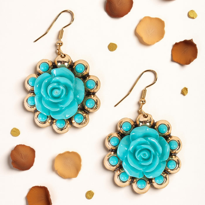 93568 - Squash Blossom Rose Earrings - Turquoise