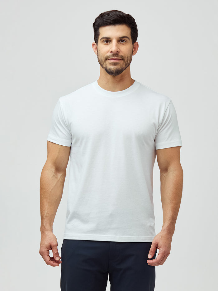 Joey is 5'7" and wears M Short # White Crew T-Shirts, Perfect for Every Day Wear