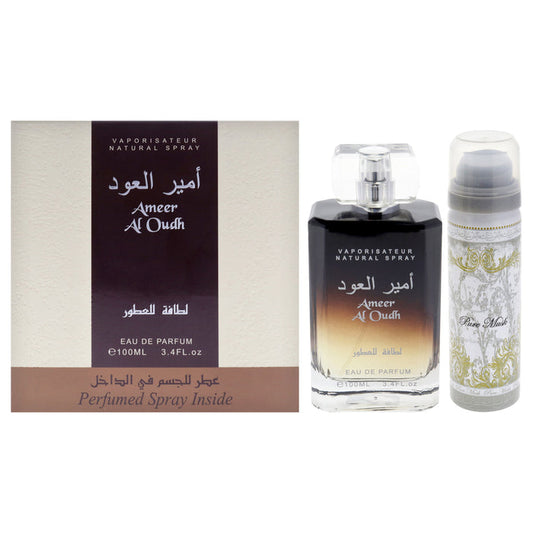 Ameer Al Oudh by Lattafa for Unisex - 2 Pc Gift Set 3.4oz EDP Spray, 2.5oz Perfumed Spray