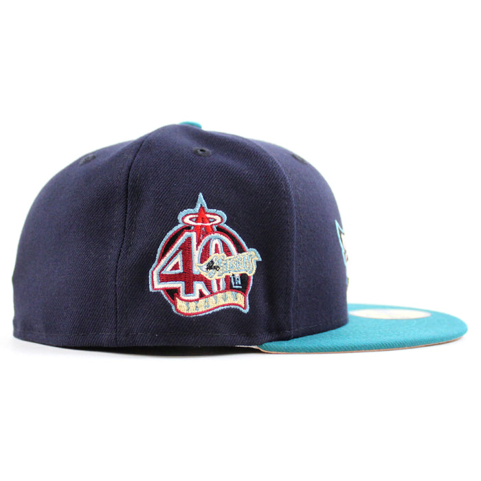 Anaheim Angels 40th New Era 59Fifty Fitted Hat (Navy Aqua Blush Sky Under Brim)