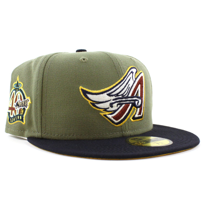 Anaheim Angels 40TH SEASON New Era 59Fifty Fitted Hat (GITD GREEN BARK NAVY GRILLED YELLOW Under Brim)