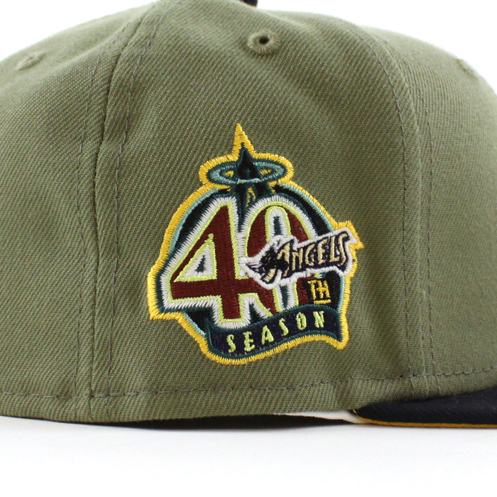 Anaheim Angels 40TH SEASON New Era 59Fifty Fitted Hat (GITD GREEN BARK NAVY GRILLED YELLOW Under Brim)